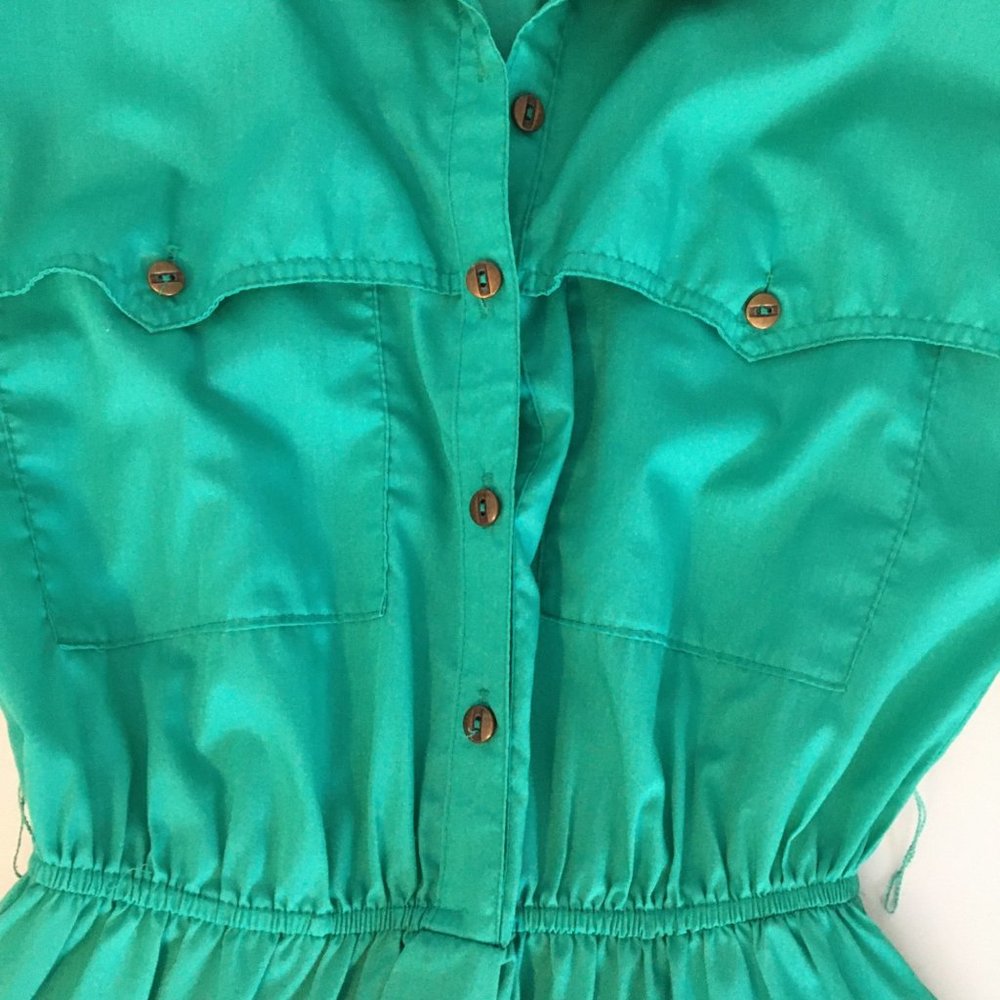 Vintage 80s Day Dress, Green Shirt Dress, Vintage Dress with Pockets Size Medium - Picture 12 of 14